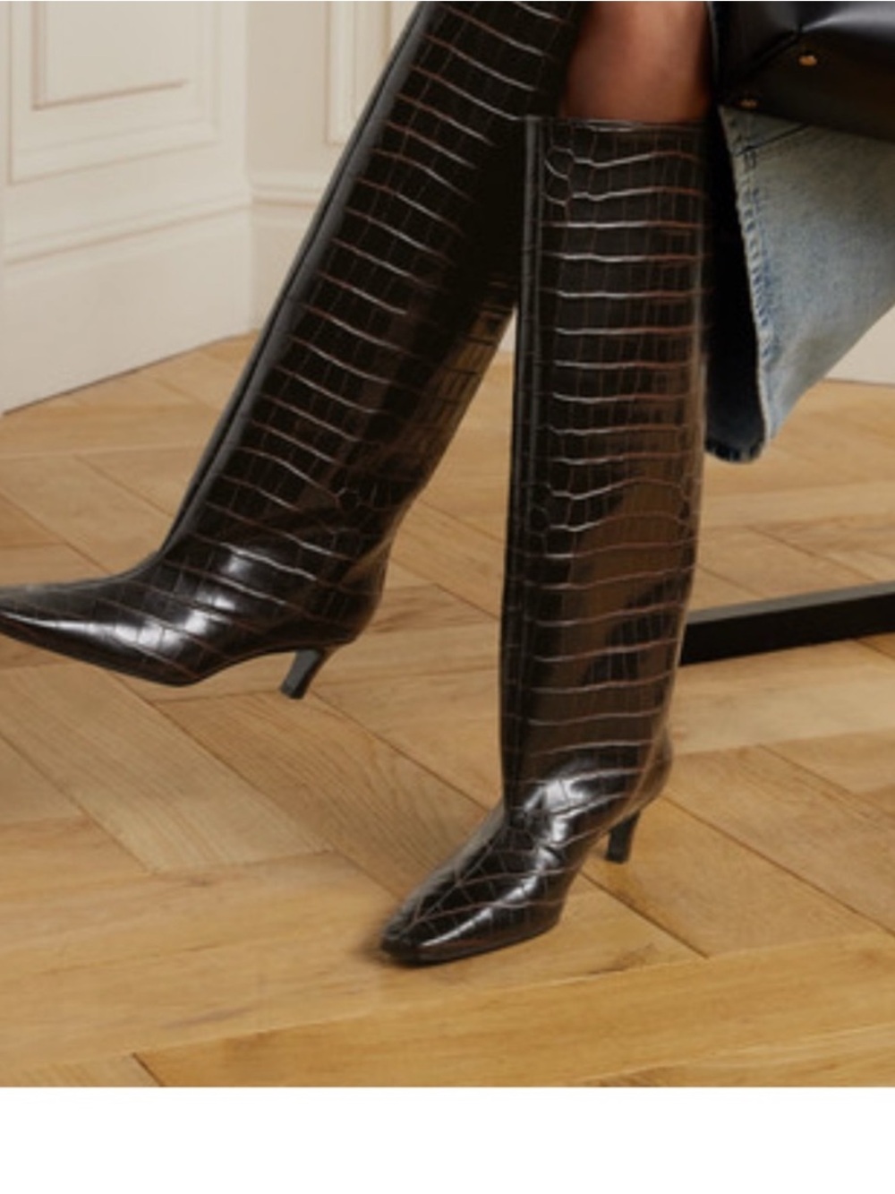 Toteme Croc-Embossed Leather Knee-High Boot, Brown size 35